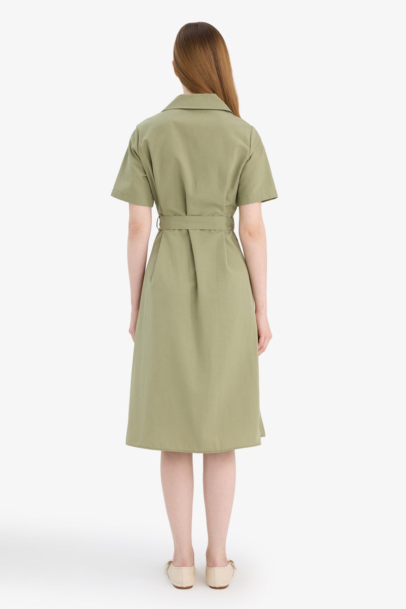 DeFacto Green Woman A Cut Shirt Collar Poplin Batwing Dress Casual - Image 5